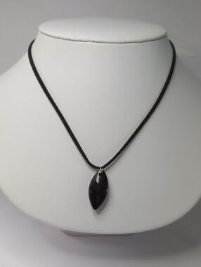Black Faceted Genuine Onyx Teardrop Pendant Necklace